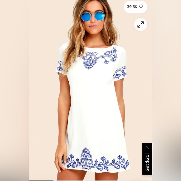Lulus Tale to Tell Blue and Ivory Embroidered Shift Dress M - Picture 1 of 5